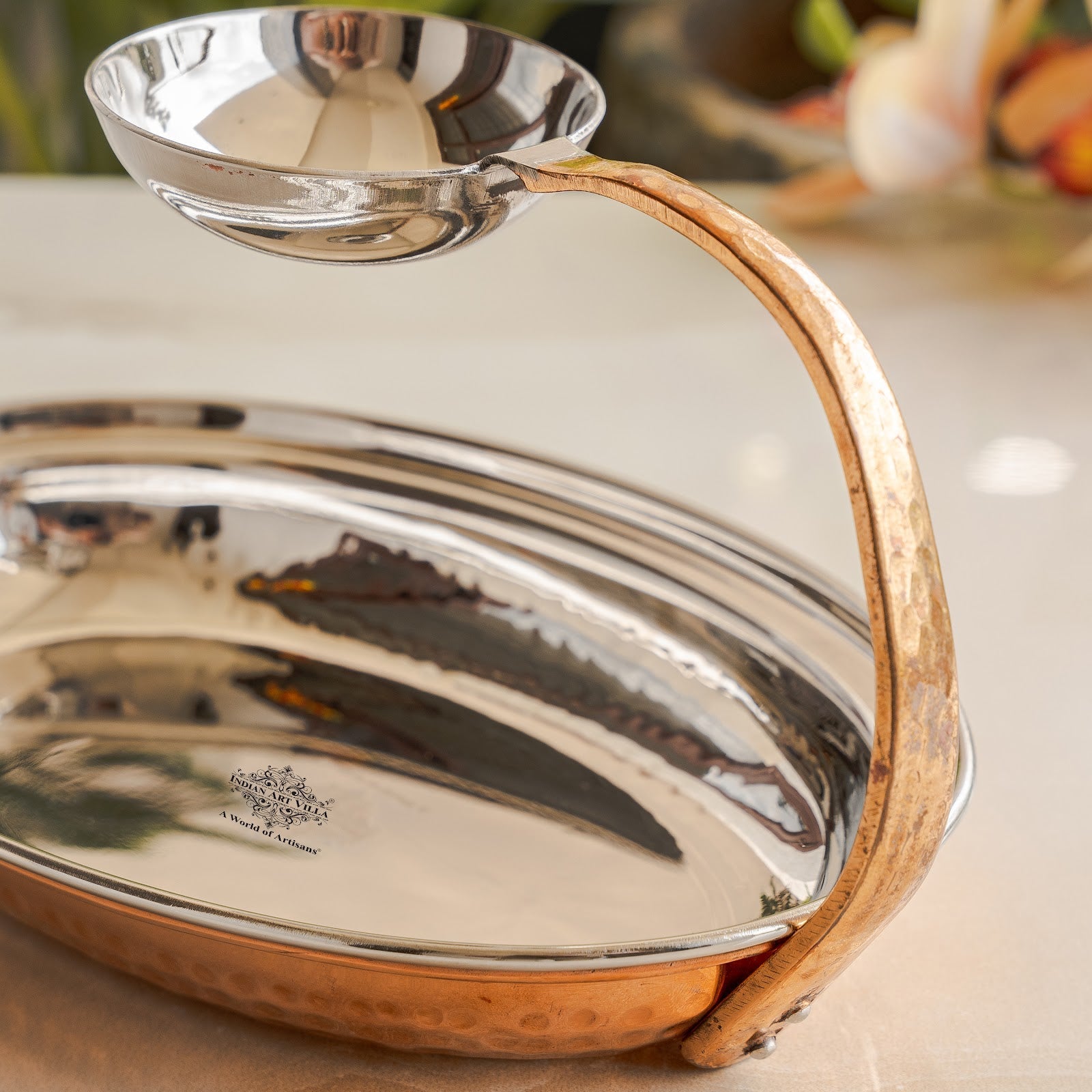 Pure Steel Copper Serving Tawa with Attach Bowl