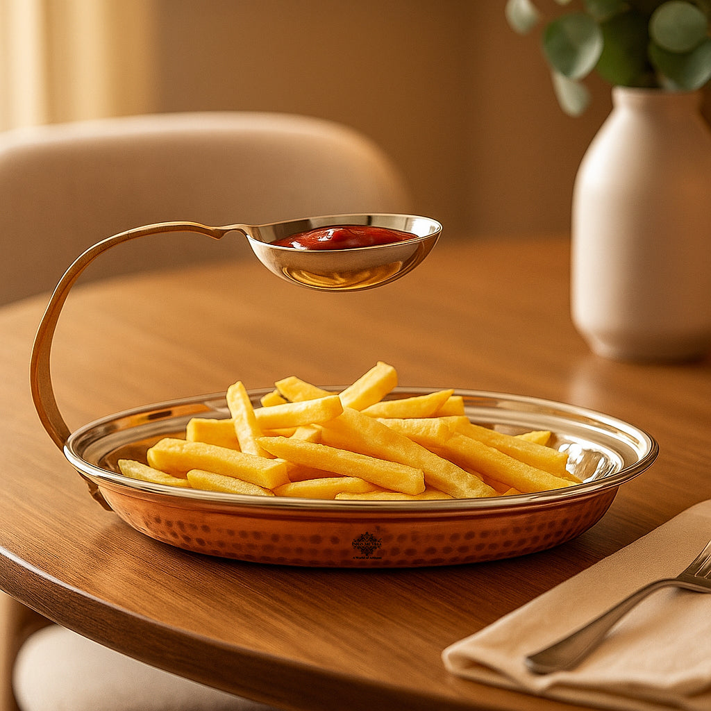 Pure Steel Copper Serving Tawa with Attach Bowl