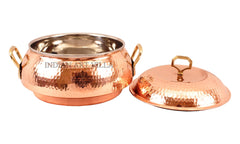 Pure Steel Copper Hammered Design Big Casserole with Lid 2300 ML
