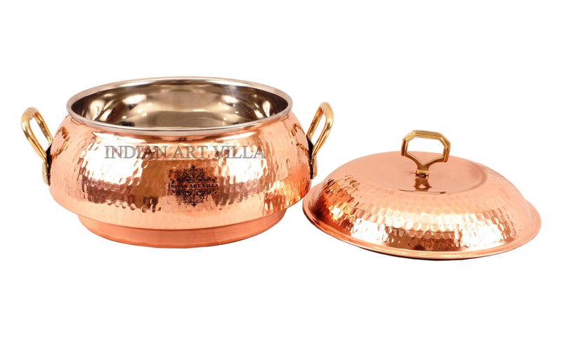 Pure Steel Copper Hammered Design Big Casserole with Lid 2300 ML