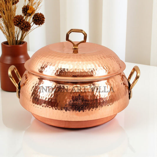 Pure Steel Copper Hammered Design Big Casserole with Lid 2300 ML