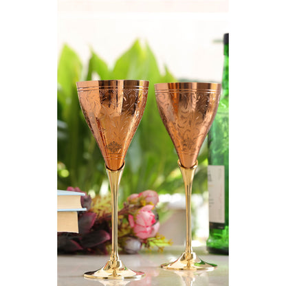 Handcrafted Pure Copper Designer Champagne Glass with Brass Stand, Drinkware, Barware