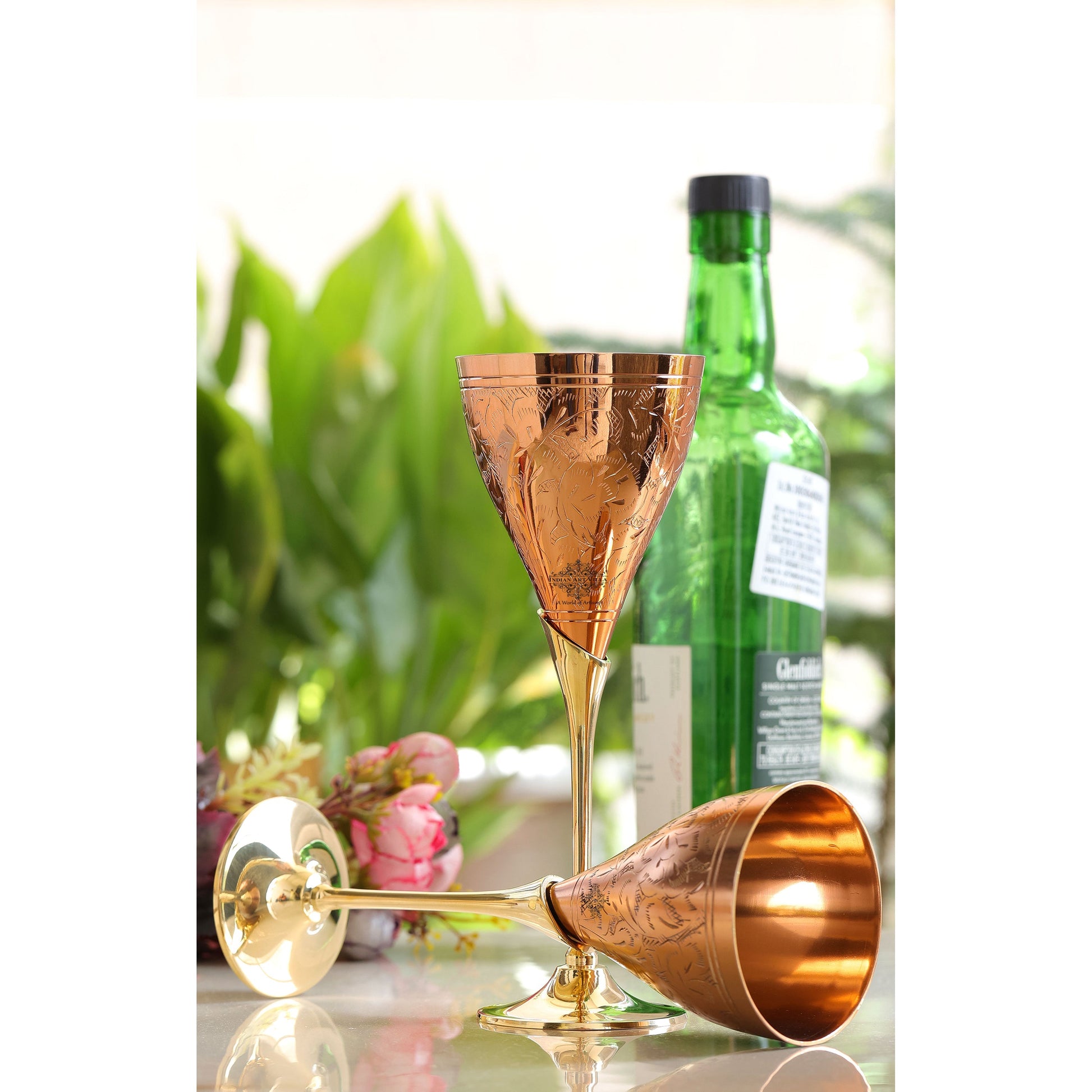 Handcrafted Pure Copper Designer Champagne Glass with Brass Stand, Drinkware, Barware