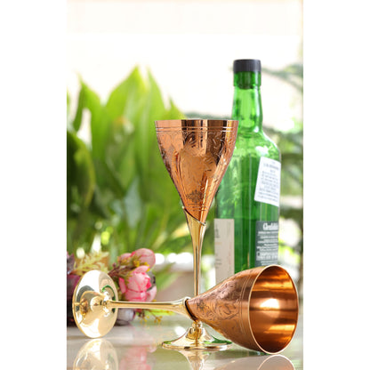 Handcrafted Pure Copper Designer Champagne Glass with Brass Stand, Drinkware, Barware