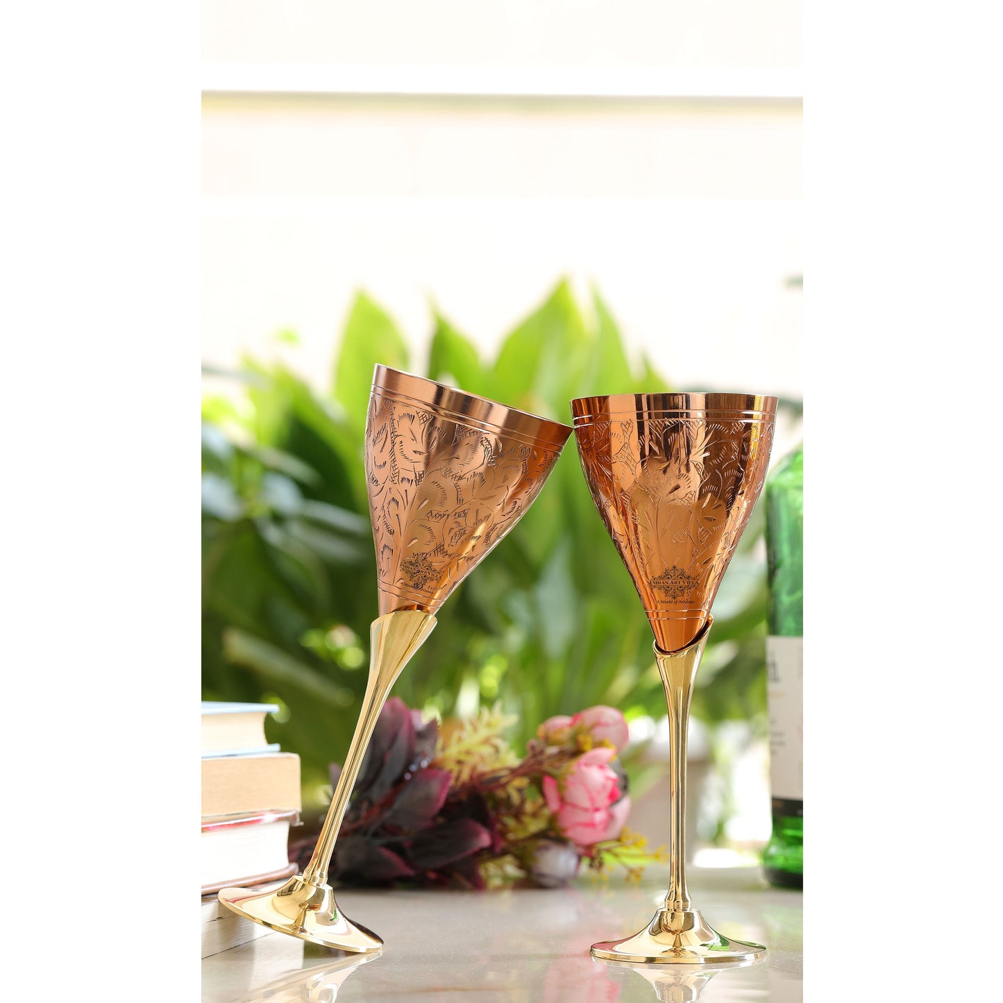 Handcrafted Pure Copper Designer Champagne Glass with Brass Stand, Drinkware, Barware