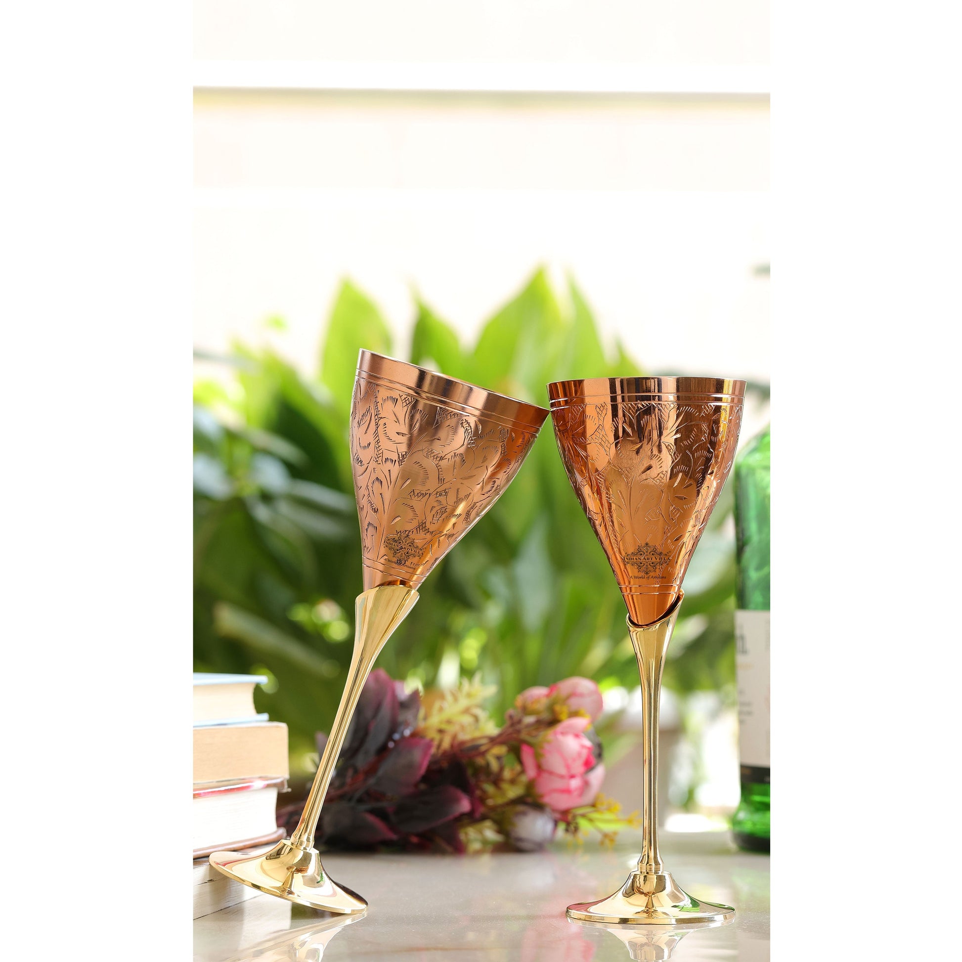 Handcrafted Pure Copper Designer Champagne Glass with Brass Stand, Drinkware, Barware