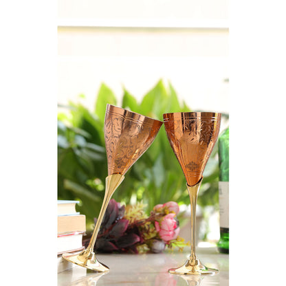 Handcrafted Pure Copper Designer Champagne Glass with Brass Stand, Drinkware, Barware