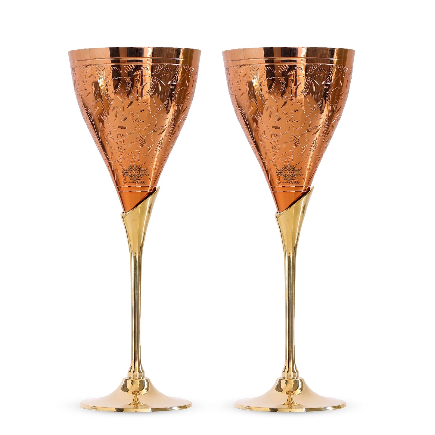 Handcrafted Pure Copper Designer Champagne Glass with Brass Stand, Drinkware, Barware