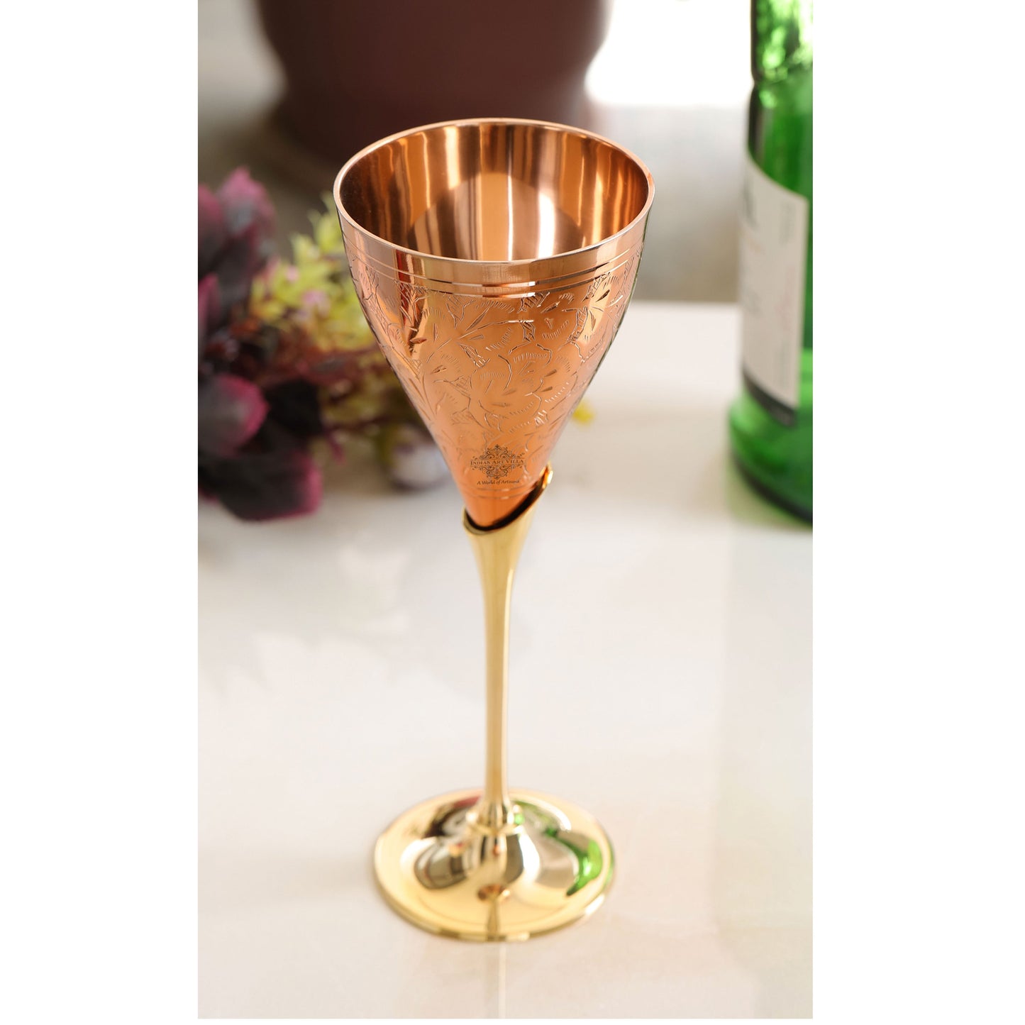 Handcrafted Pure Copper Designer Champagne Glass with Brass Stand, Drinkware, Barware
