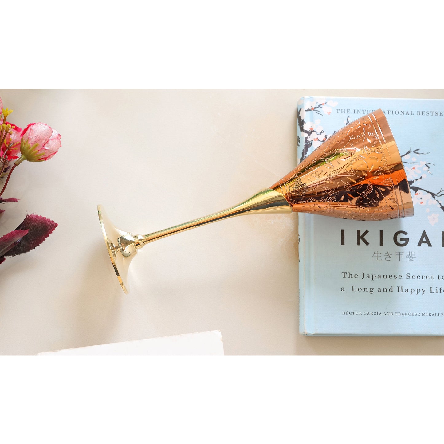 Handcrafted Pure Copper Designer Champagne Glass with Brass Stand, Drinkware, Barware