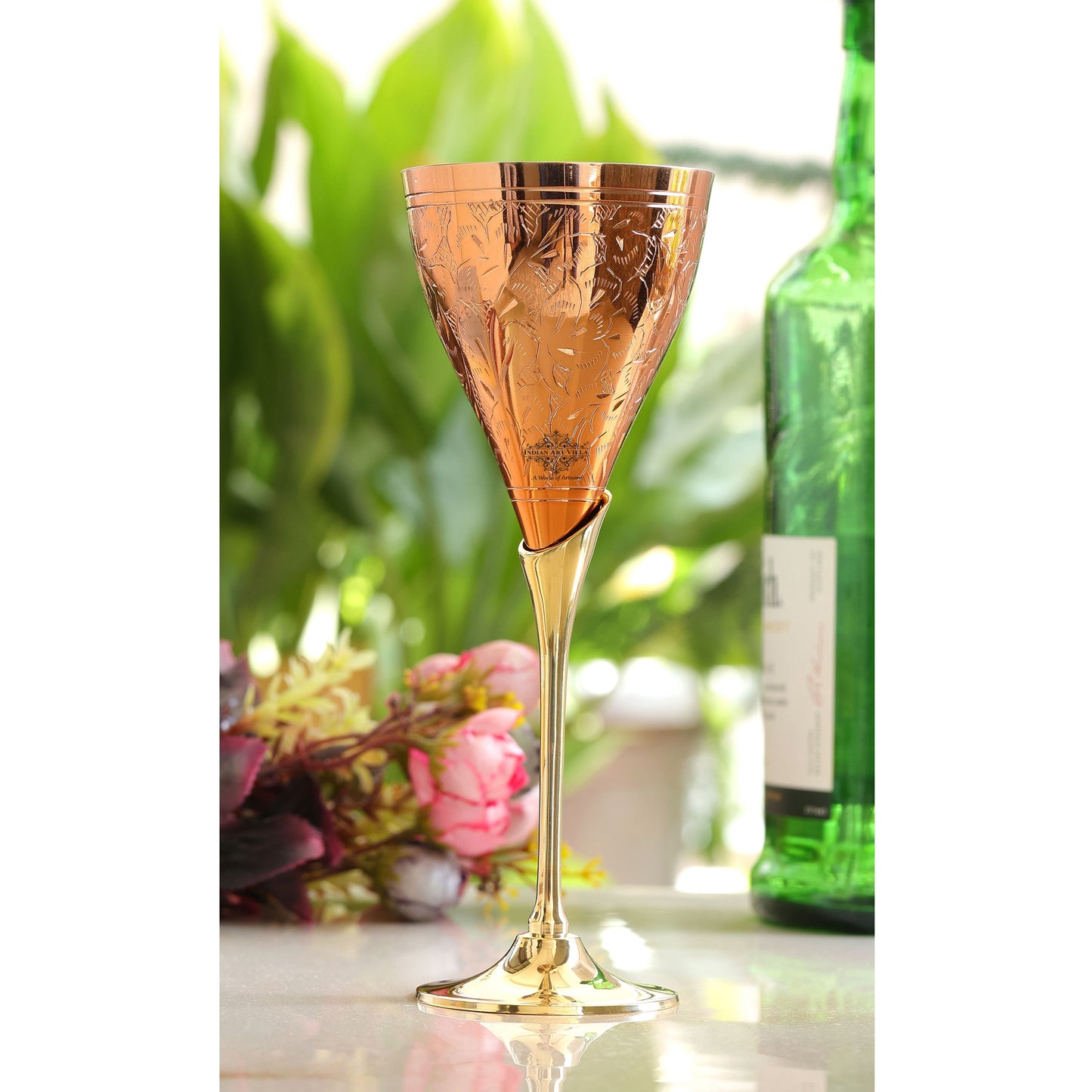 Handcrafted Pure Copper Designer Champagne Glass with Brass Stand, Drinkware, Barware