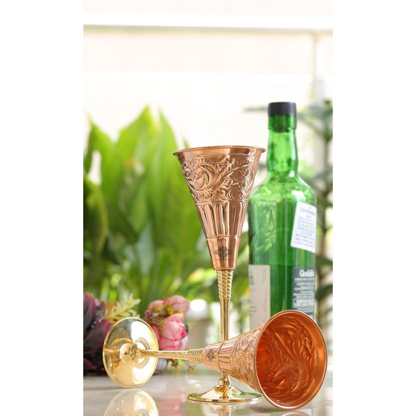 Pure Copper Designer Cocktail Glass with Brass Stand, Drinkware, Barware