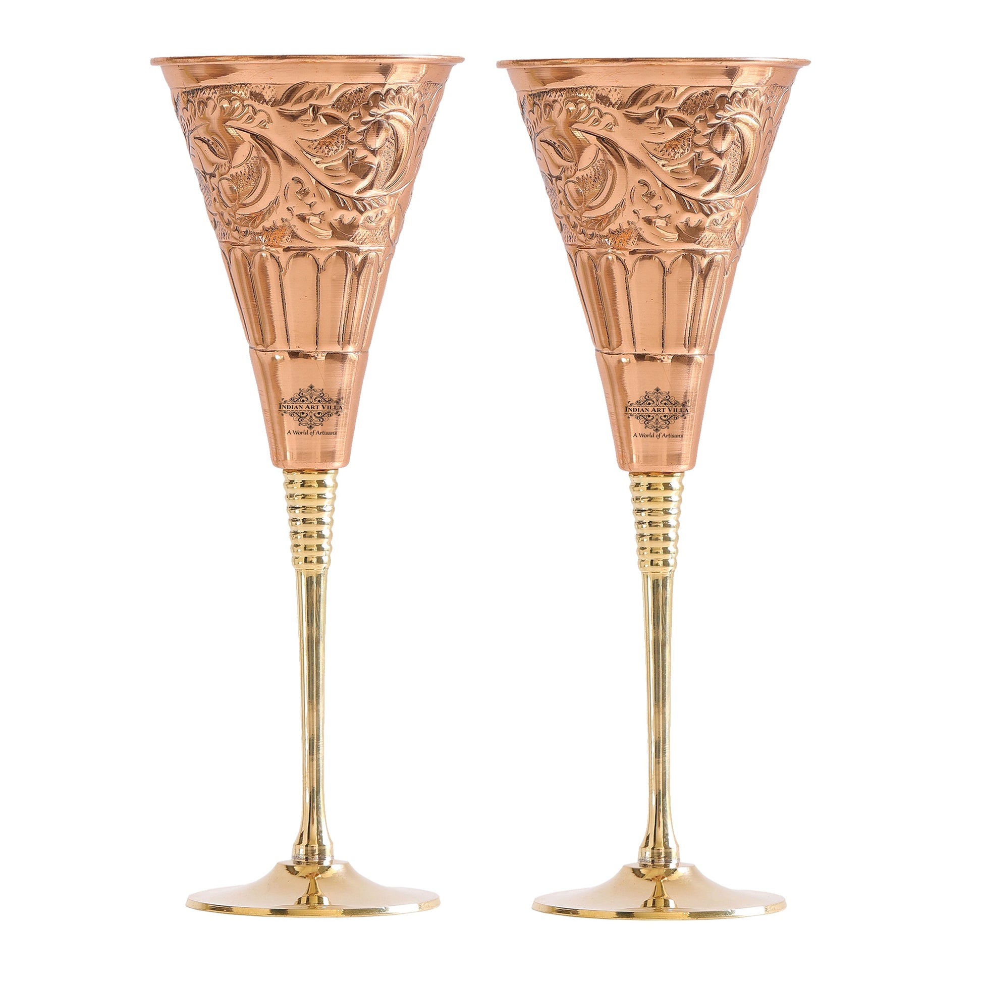 Pure Copper Designer Cocktail Glass with Brass Stand, Drinkware, Barware