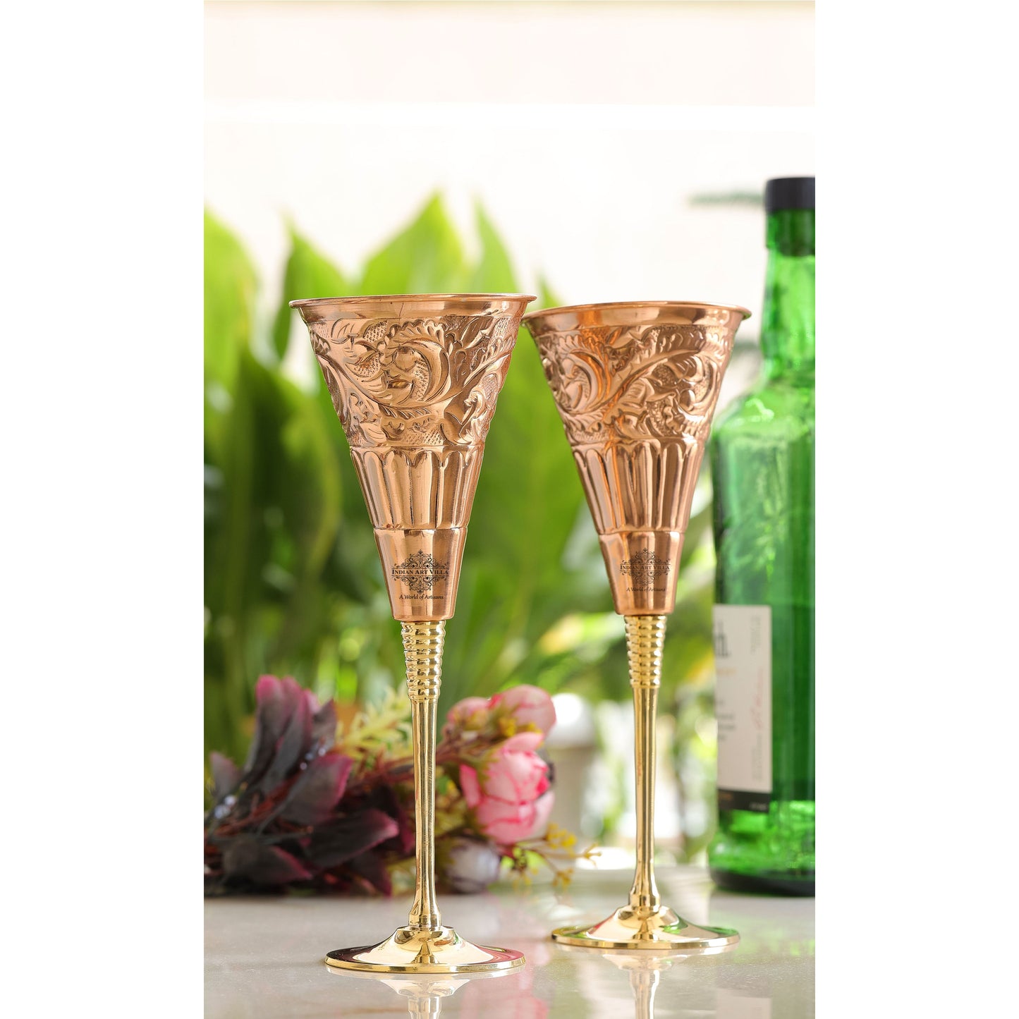 Pure Copper Designer Cocktail Glass with Brass Stand, Drinkware, Barware