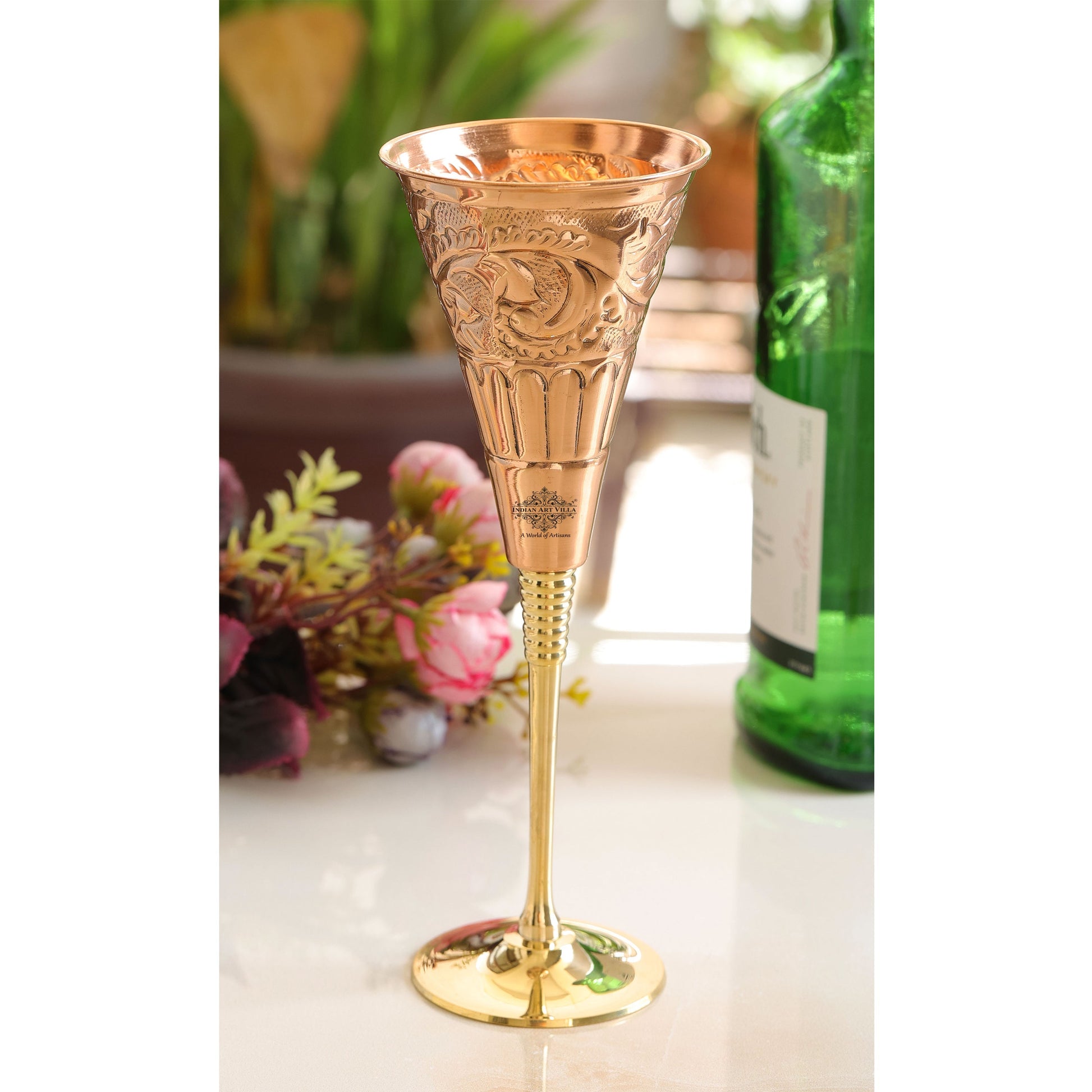 Pure Copper Designer Cocktail Glass with Brass Stand, Drinkware, Barware