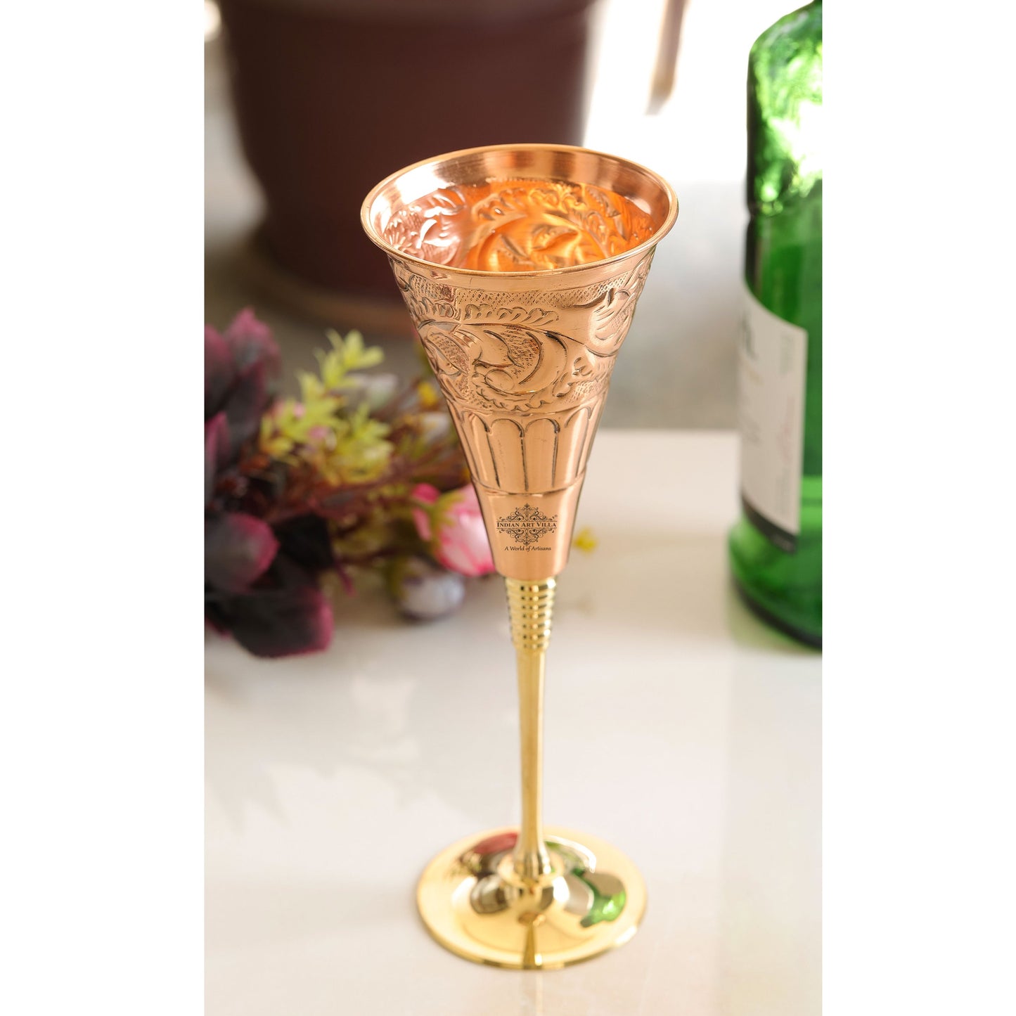 Pure Copper Designer Cocktail Glass with Brass Stand, Drinkware, Barware
