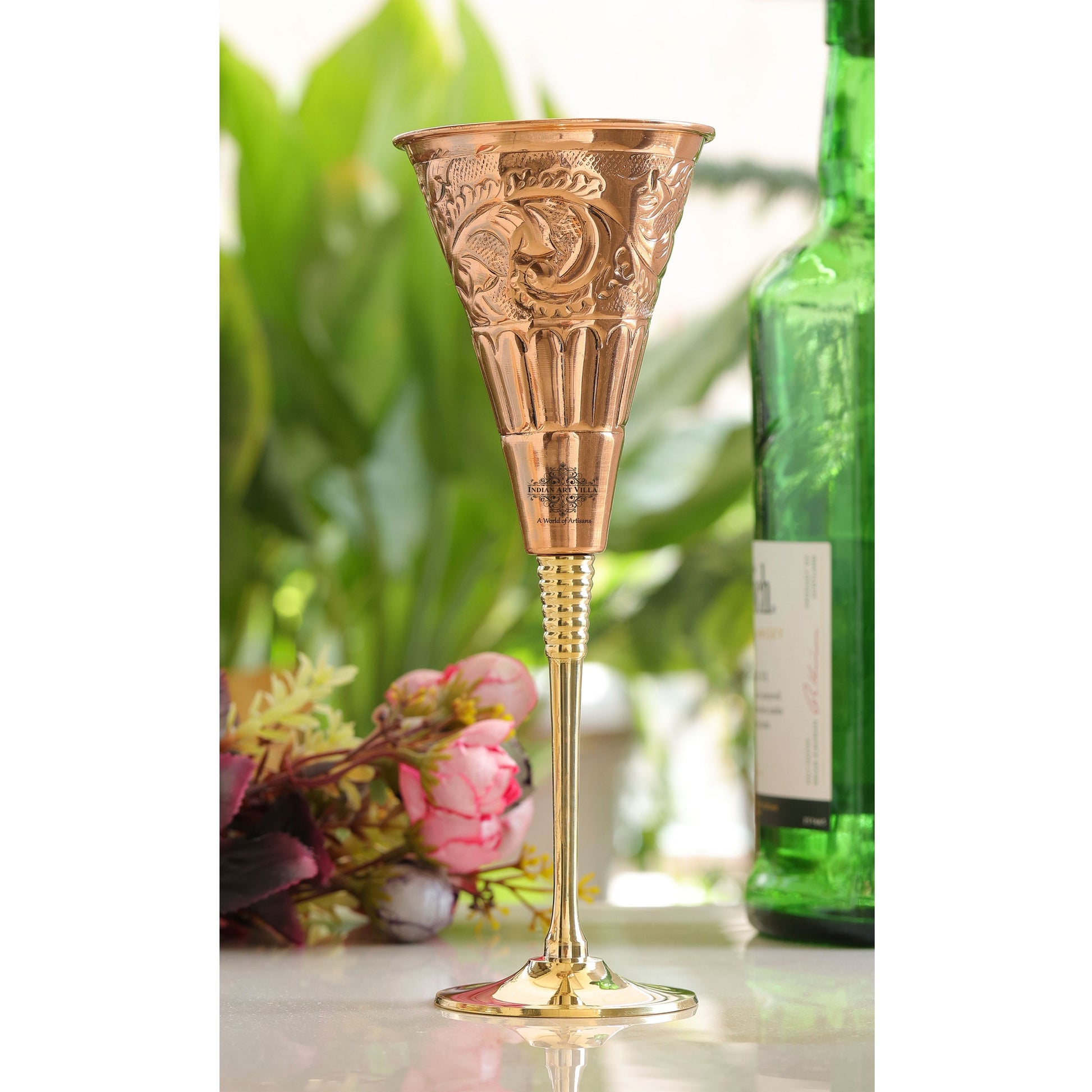 Pure Copper Designer Cocktail Glass with Brass Stand, Drinkware, Barware