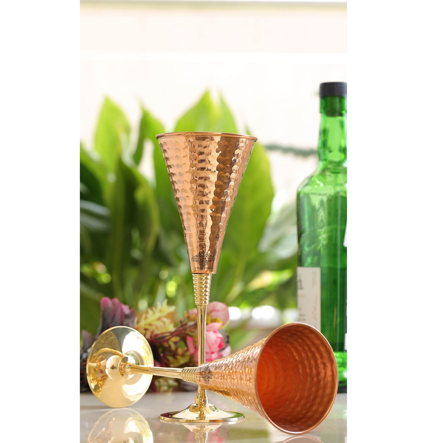 Pure Copper Designer Cocktail Glass with Brass Stand, Drinkware, Barware