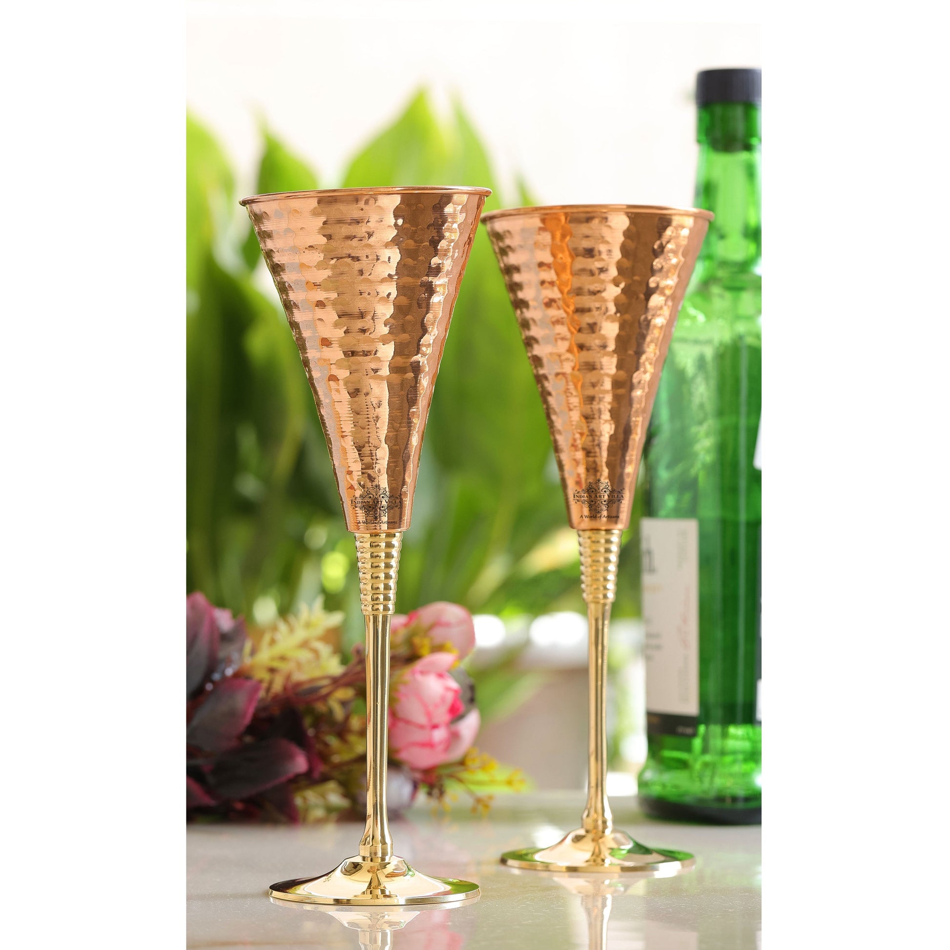 Pure Copper Designer Cocktail Glass with Brass Stand, Drinkware, Barware