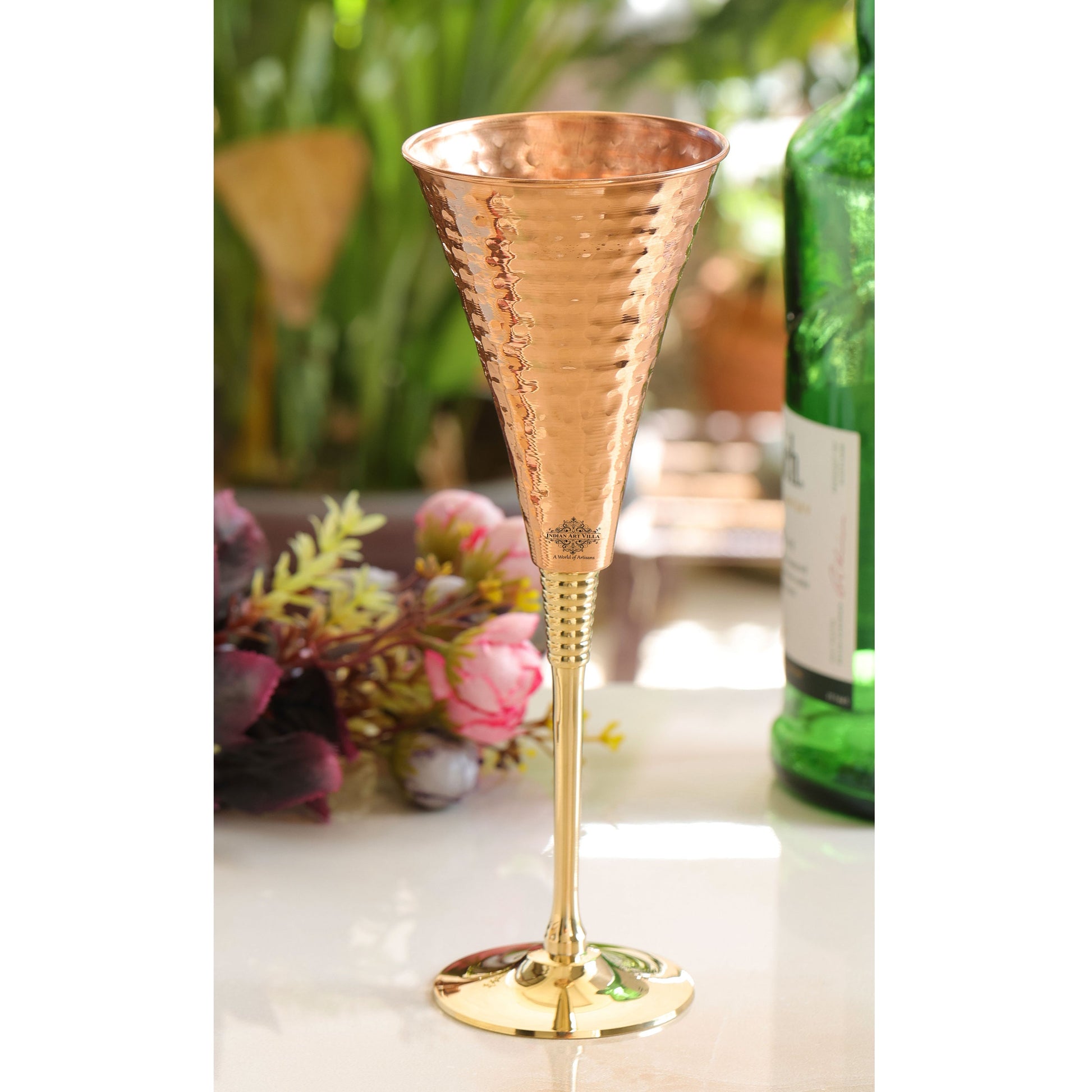Pure Copper Designer Cocktail Glass with Brass Stand, Drinkware, Barware