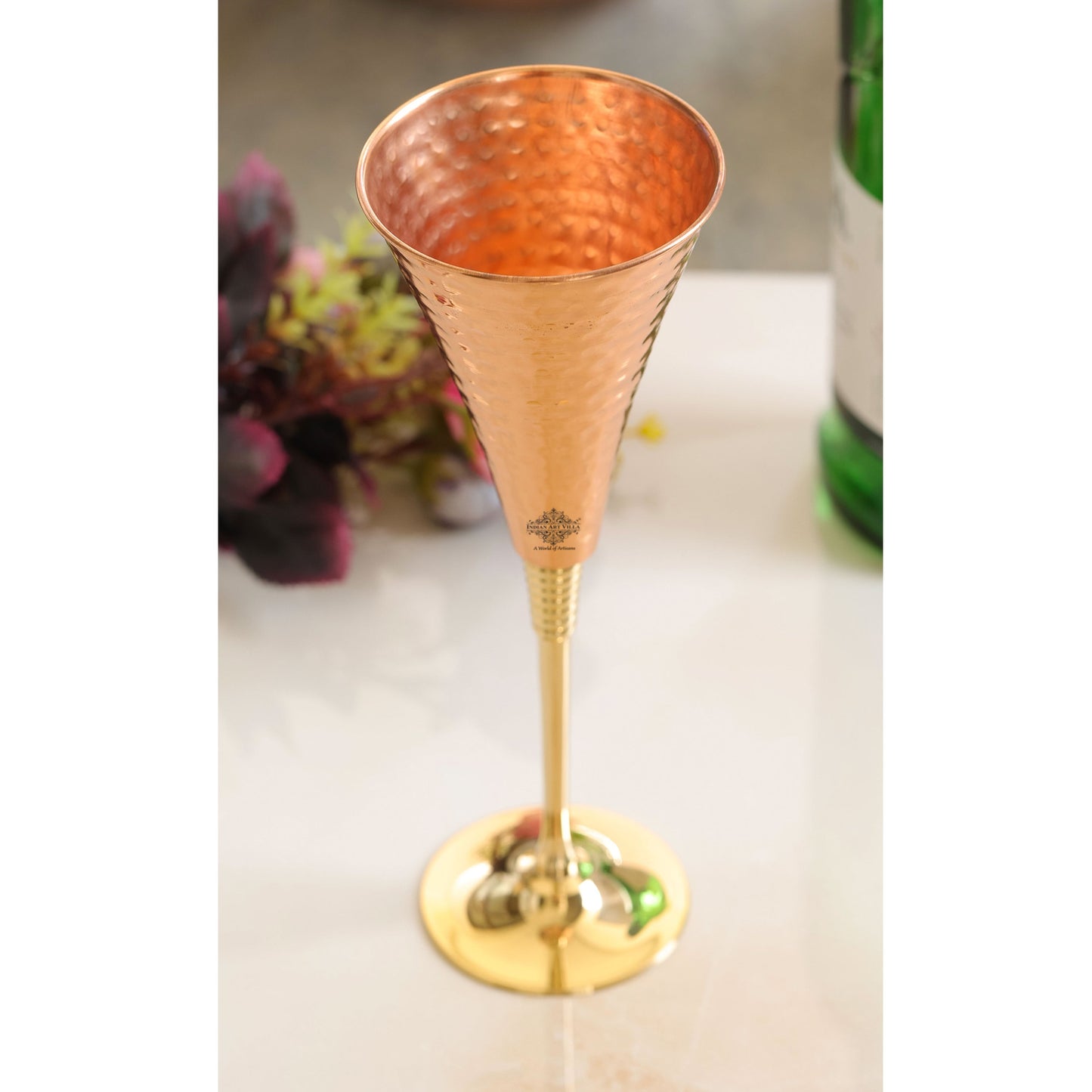 Pure Copper Designer Cocktail Glass with Brass Stand, Drinkware, Barware