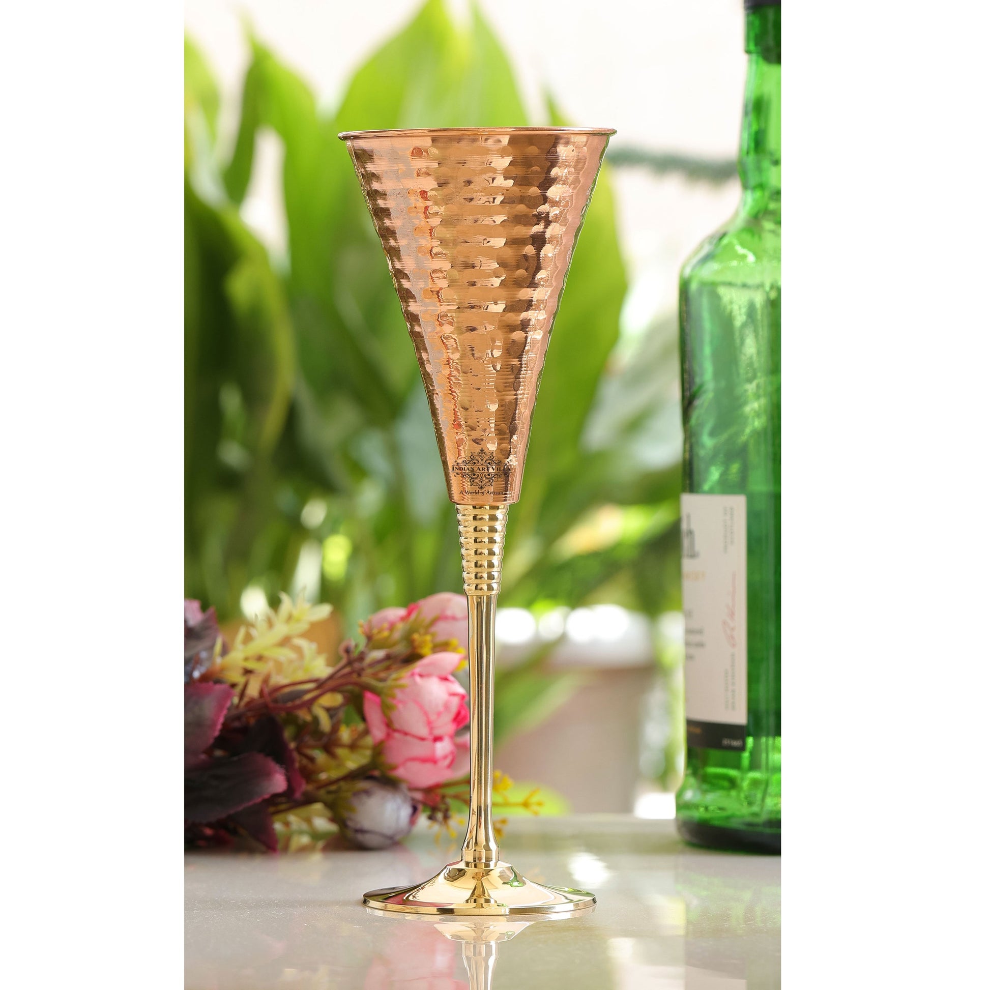 Pure Copper Designer Cocktail Glass with Brass Stand, Drinkware, Barware