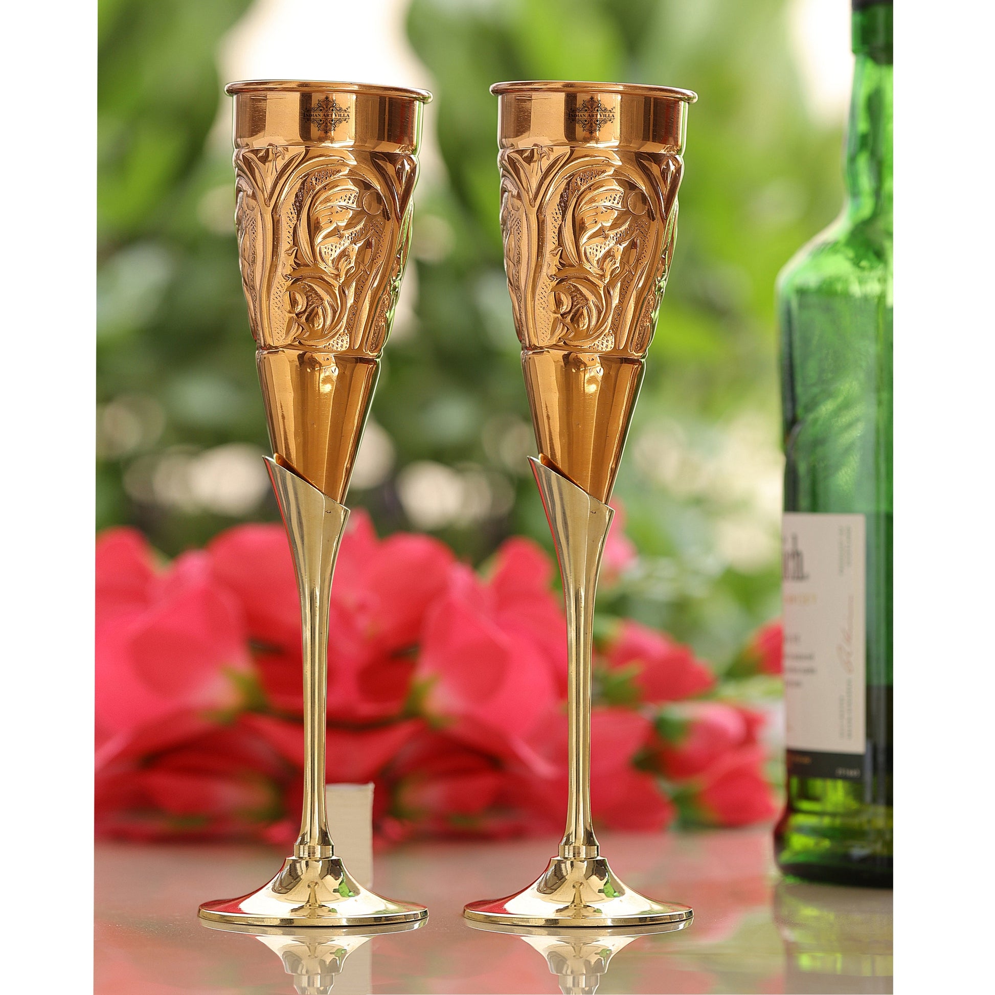 Handcrafted Pure Copper Designer Champagne Glass with Brass Stand, Barware, Drinkware