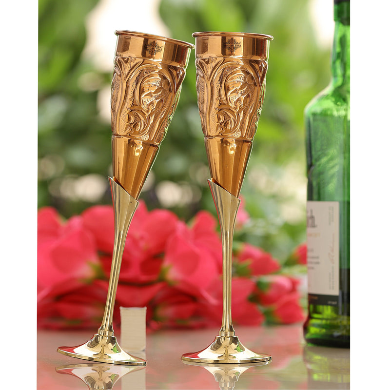 Handcrafted Pure Copper Designer Champagne Glass with Brass Stand, Barware, Drinkware