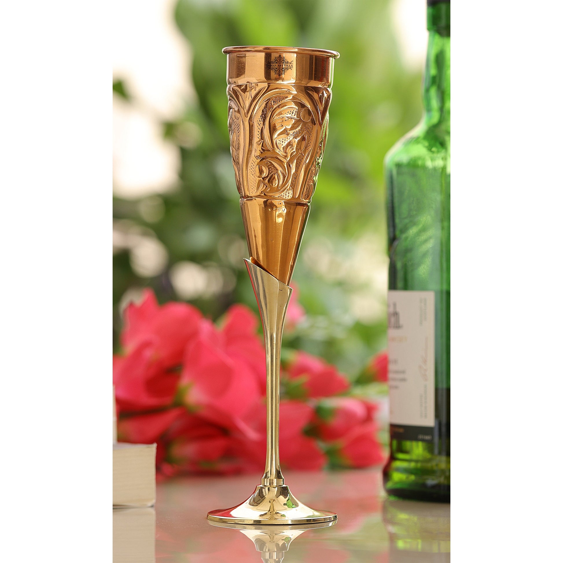 Handcrafted Pure Copper Designer Champagne Glass with Brass Stand, Barware, Drinkware