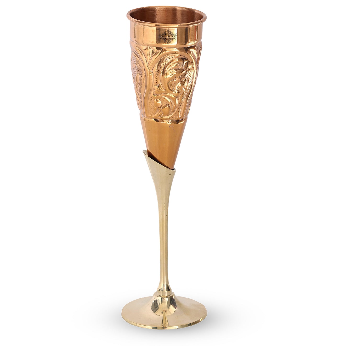 Handcrafted Pure Copper Designer Champagne Glass with Brass Stand, Barware, Drinkware