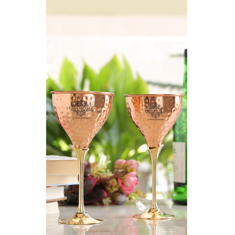 Pure Copper Hammered Design Wine Glass with Brass Stand