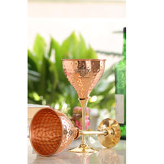 Pure Copper Hammered Design Wine Glass with Brass Stand