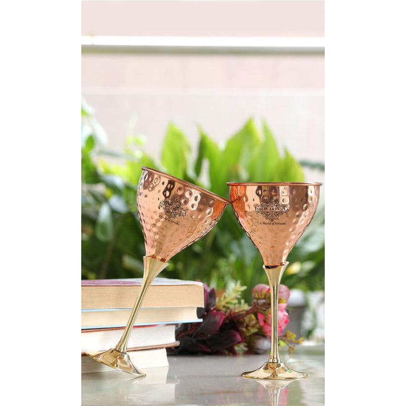 Pure Copper Hammered Design Wine Glass with Brass Stand