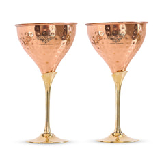 Pure Copper Hammered Design Wine Glass with Brass Stand