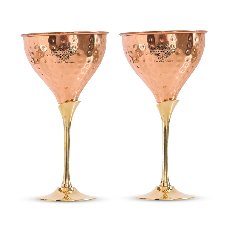 Pure Copper Hammered Design Wine Glass with Brass Stand