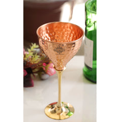 Pure Copper Hammered Design Wine Glass with Brass Stand