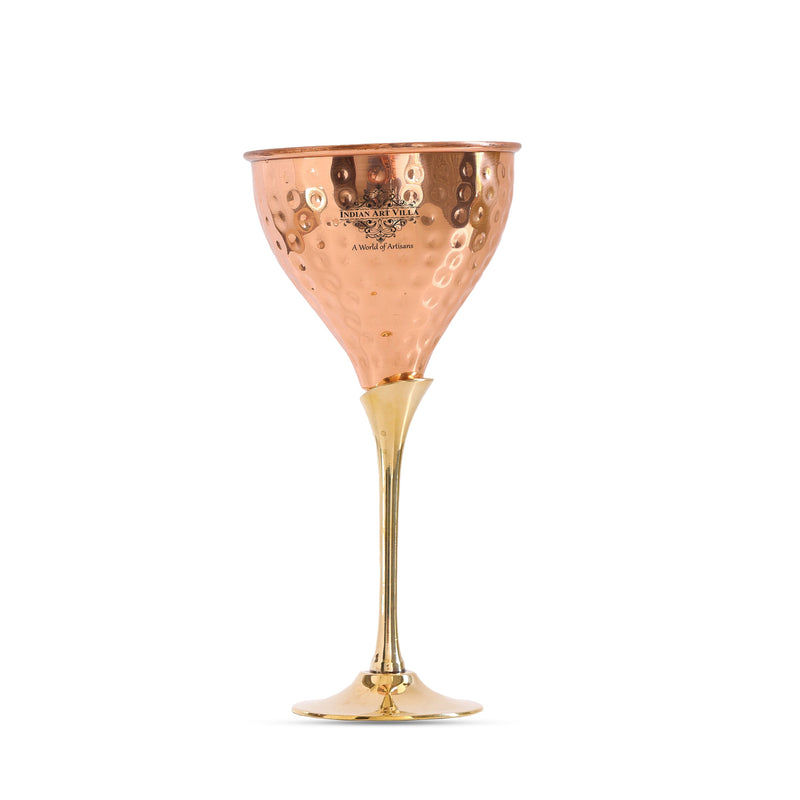 Pure Copper Hammered Design Wine Glass with Brass Stand