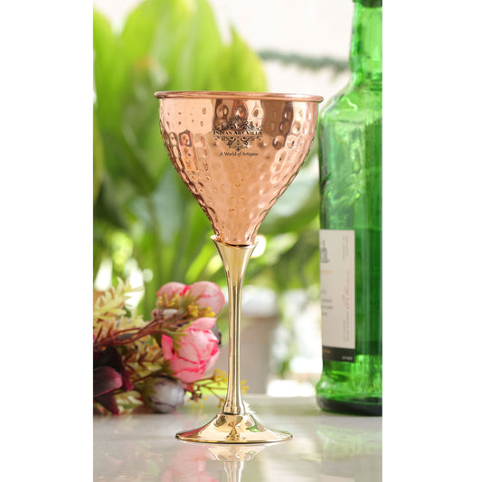 Pure Copper Hammered Design Wine Glass with Brass Stand