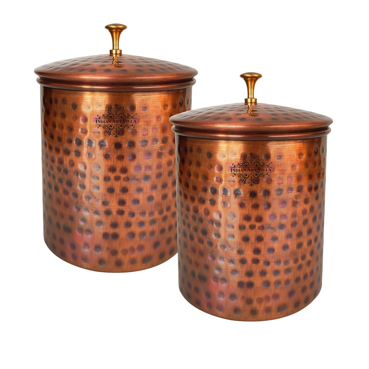 Pure Copper Hammered Design Storage Box/Container With Brass Knob On Top