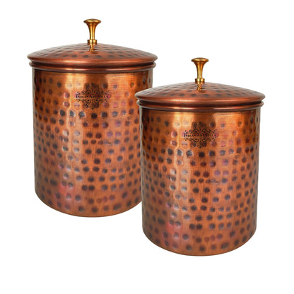 Pure Copper Hammered Design Storage Box/Container With Brass Knob On Top