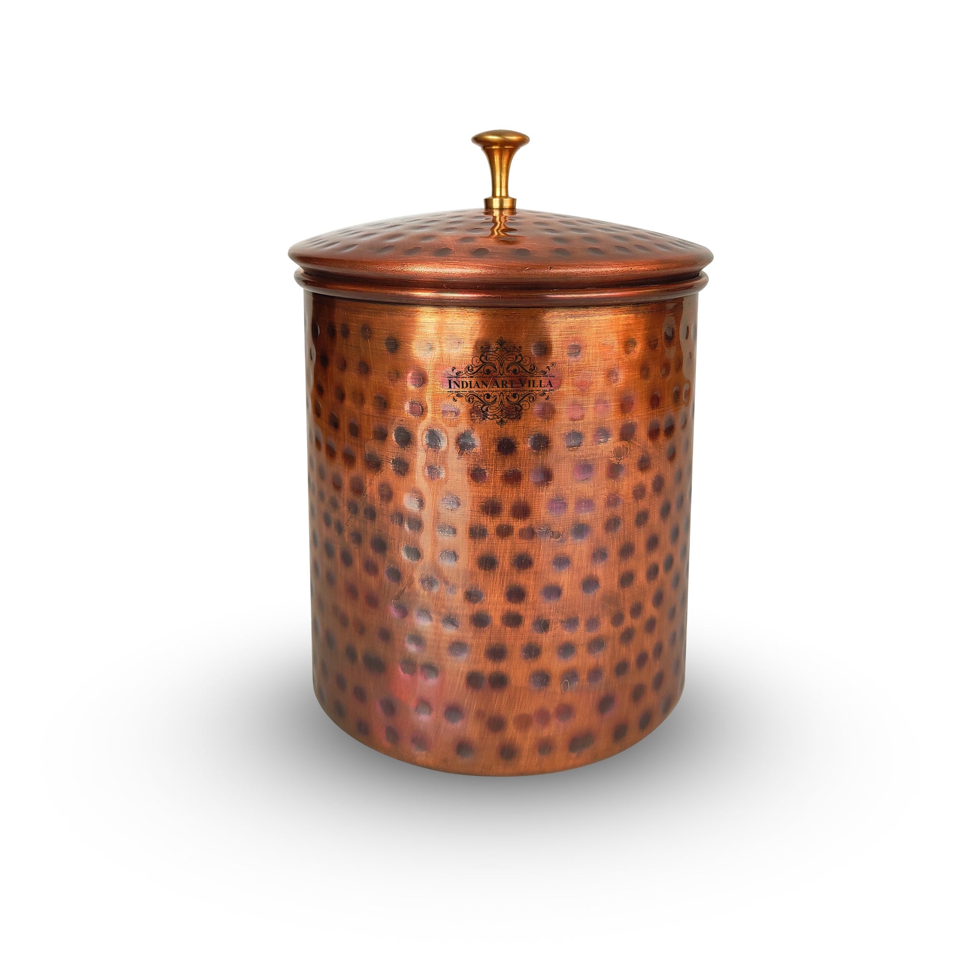 Pure Copper Hammered Design Storage Box/Container With Brass Knob On Top