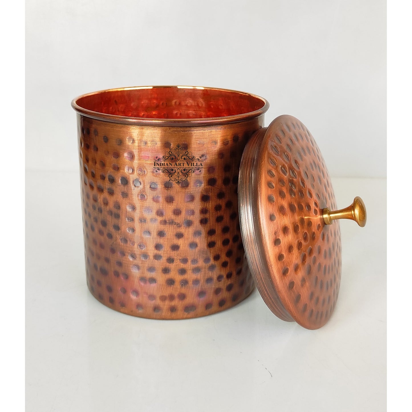 Pure Copper Hammered Design Storage Box/Container With Brass Knob On Top