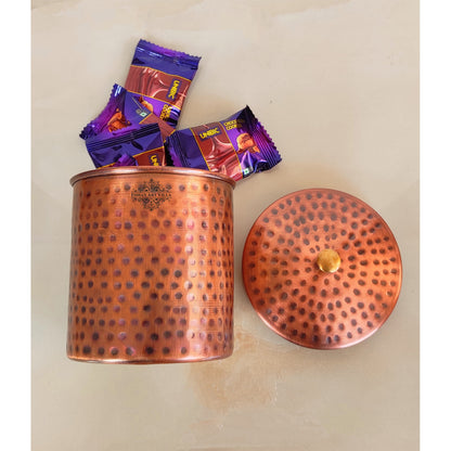 Pure Copper Hammered Design Storage Box/Container With Brass Knob On Top