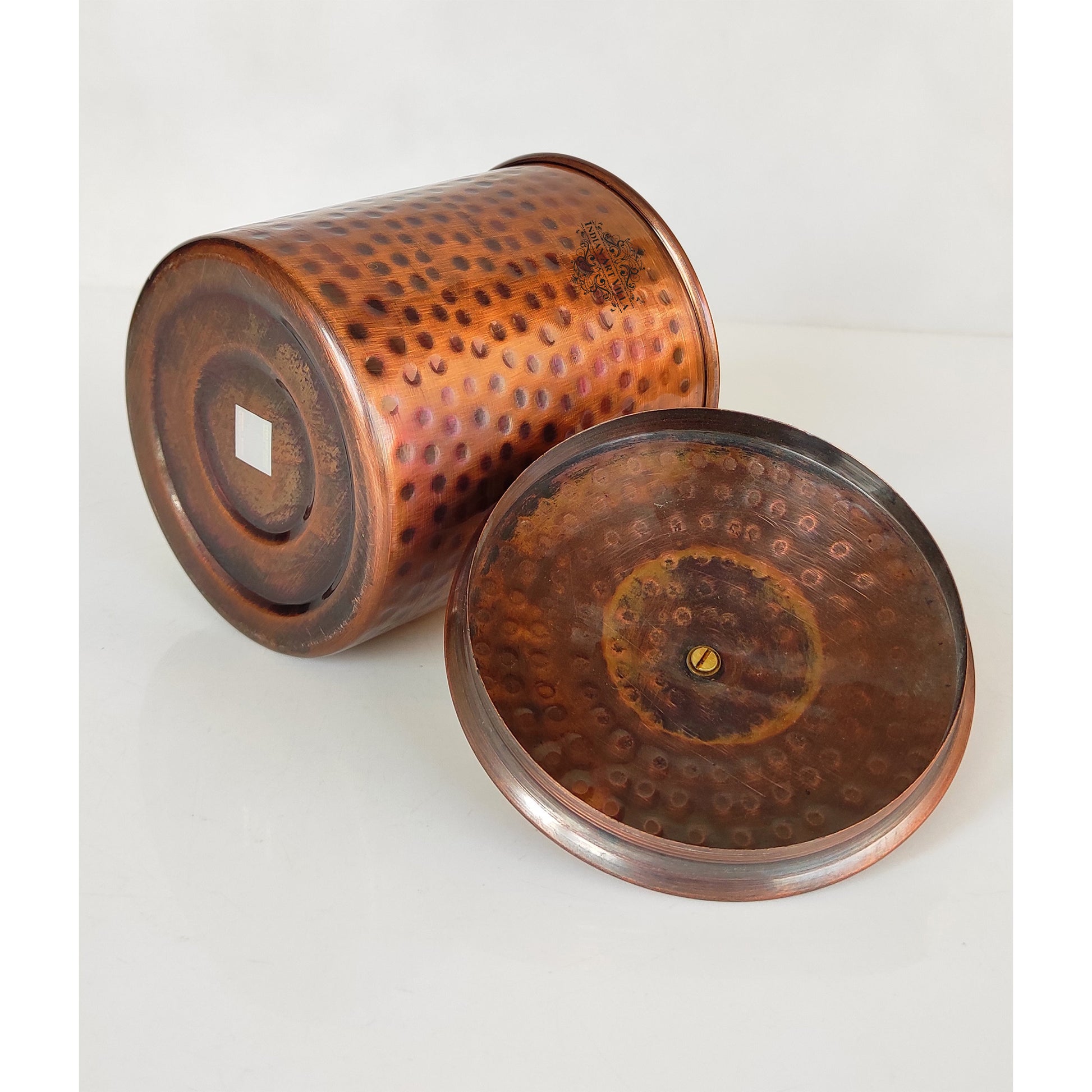 Pure Copper Hammered Design Storage Box/Container With Brass Knob On Top