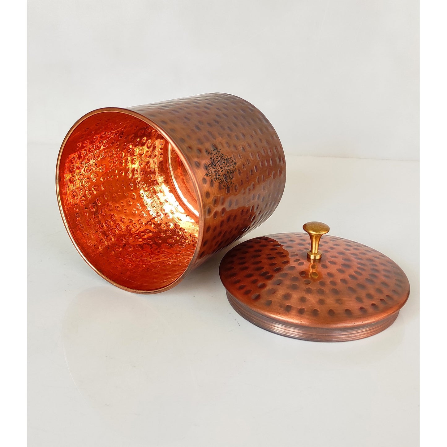 Pure Copper Hammered Design Storage Box/Container With Brass Knob On Top