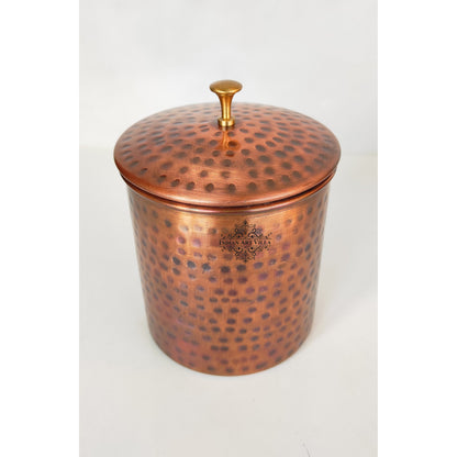 Pure Copper Hammered Design Storage Box/Container With Brass Knob On Top