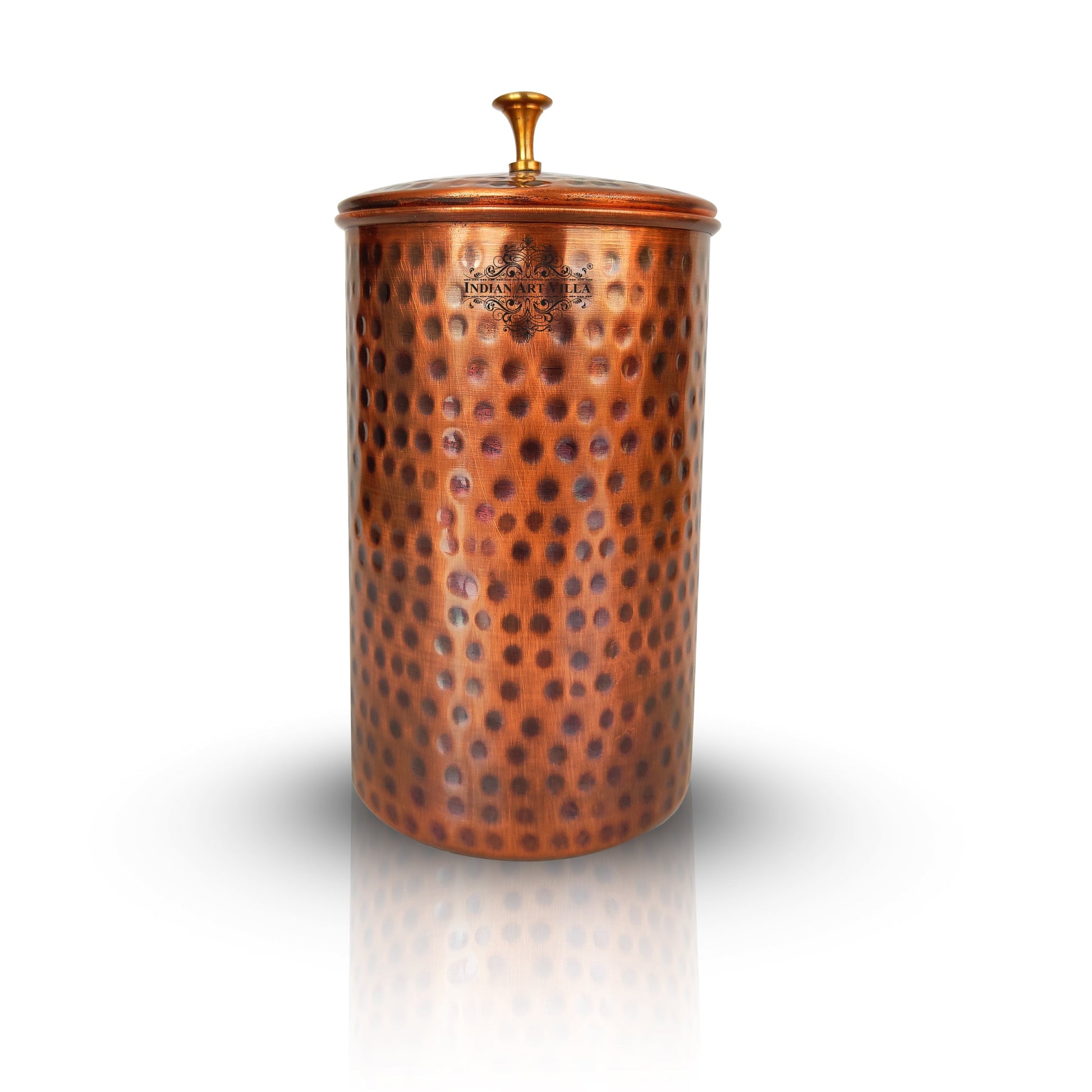 Pure Copper Hammered Design Storage Box/Container With Brass Knob On Top