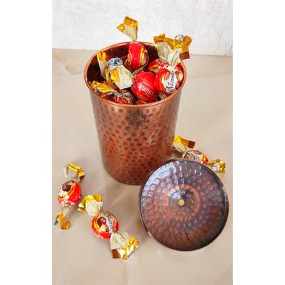 Pure Copper Hammered Design Storage Box/Container With Brass Knob On Top
