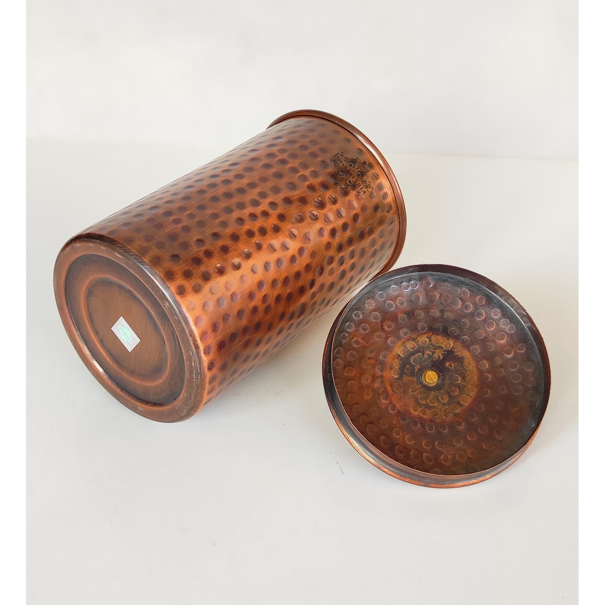 Pure Copper Hammered Design Storage Box/Container With Brass Knob On Top