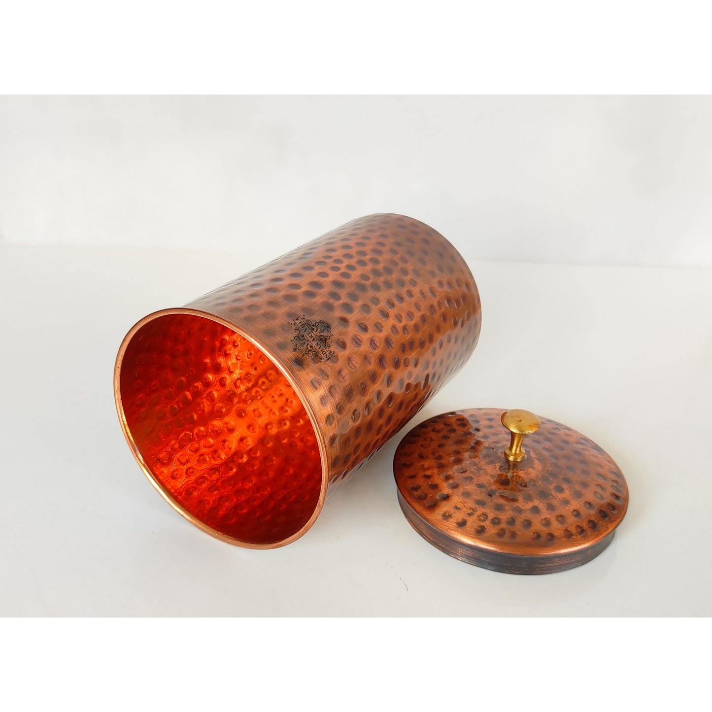 Pure Copper Hammered Design Storage Box/Container With Brass Knob On Top